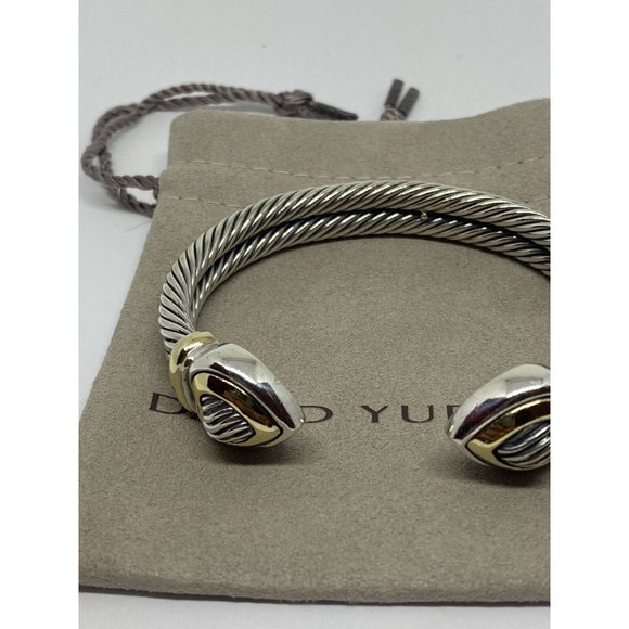 David Yurman DY 18K & 14K Sterling Silver Heart Cable Heavy Cuff Bracelet - Picture 2 of 10